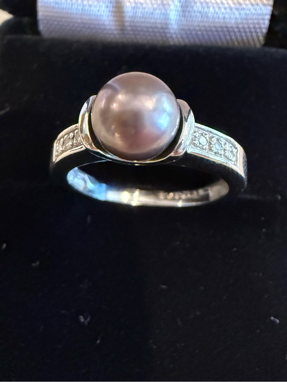 Ladies 14k white gold gray Akoya Pearl diamond ring - size 6